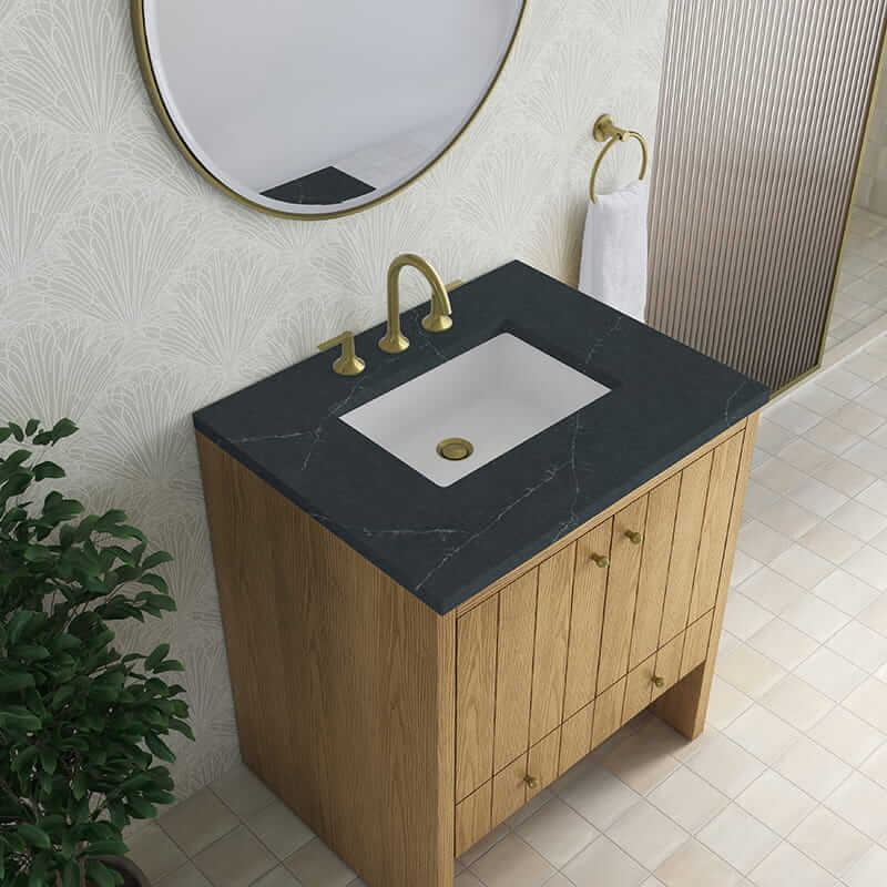 James Martin Hudson 30 Inch Single Vanity in Light Natural Oak With Charcoal Soapstone Silestone Top