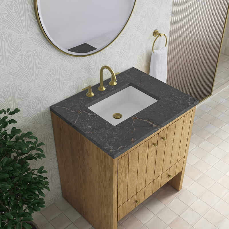 James Martin Hudson 30 Inch Single Vanity in Light Natural Oak With Parisien Bleu Silestone Top