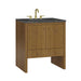 James Martin Hudson 30" Single Vanity in Honey Oak With Parisien Bleu Silestone Top Corner View Lifestyle