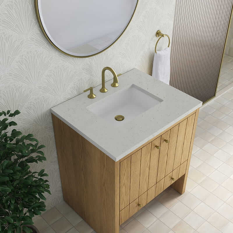 James Martin Hudson 30" Single Vanity in Light Natural Oak With Lime Delight Silestone Top