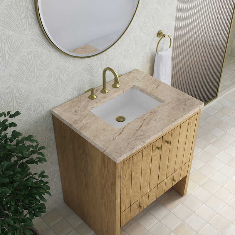 James Martin Hudson 30" Single Vanity in Light Natural Oak With Tajnar Eclos Top