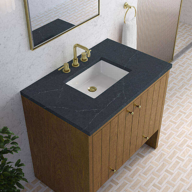 James Martin Hudson 36 inch Single Vanity Honey Oak in Charcoal Soapstone Silestone Top
