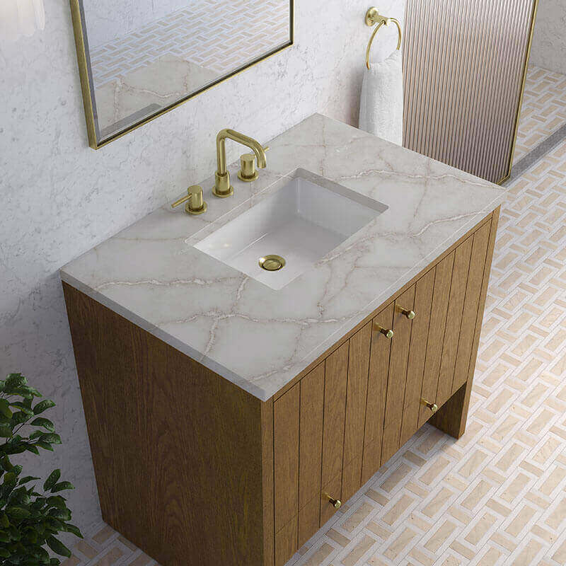 James Martin Hudson 36 inch Single Vanity Honey Oak in Victorian Silver Silestone Top