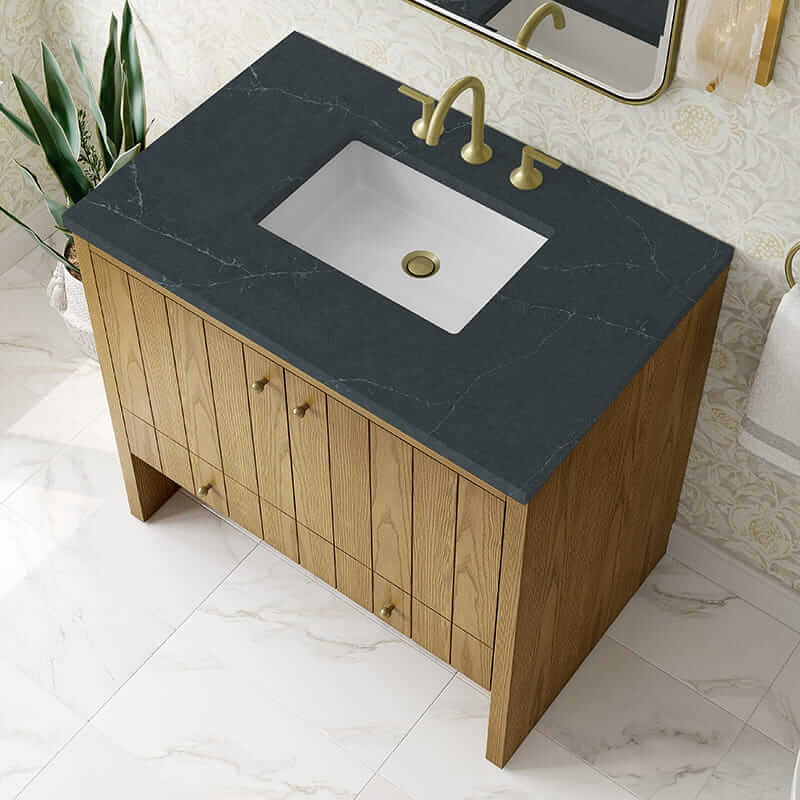 James Martin Hudson 36 Inch Single Vanity in Light Natural Oak With Charcoal Soapstone Top