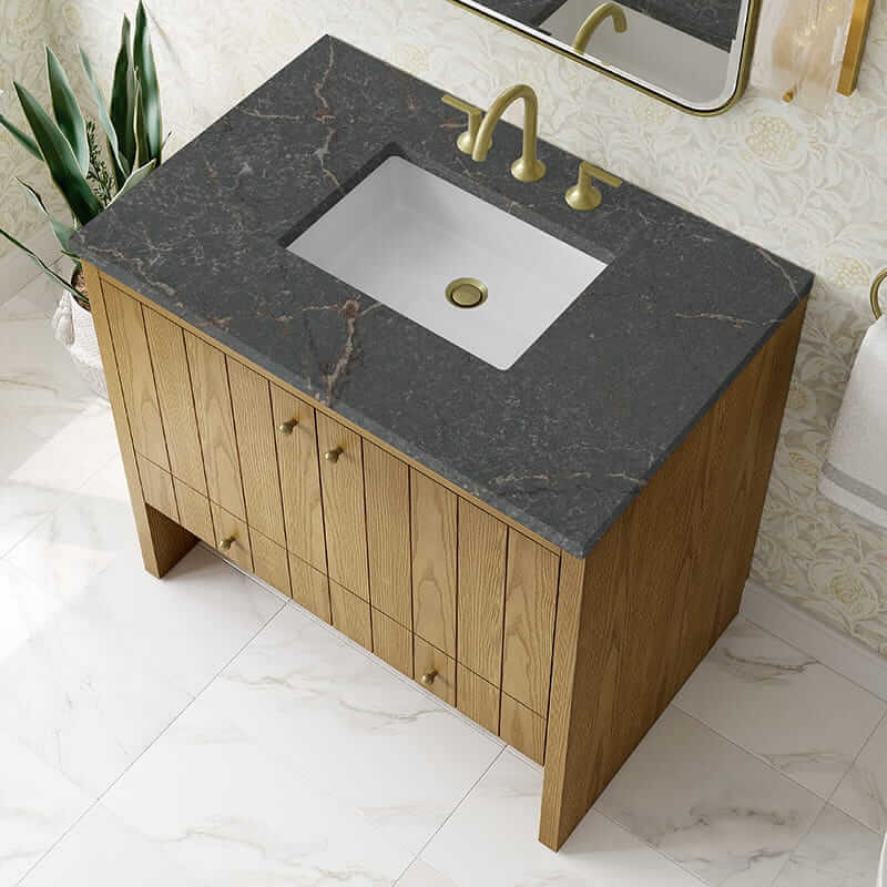 James Martin Hudson 36 Inch Single Vanity in Light Natural Oak With Parisien Bleu Top