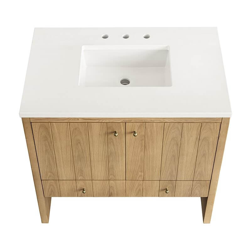 James Martin Hudson 36 Inch Single Vanity in Light Natural Oak With White Zeus Top
