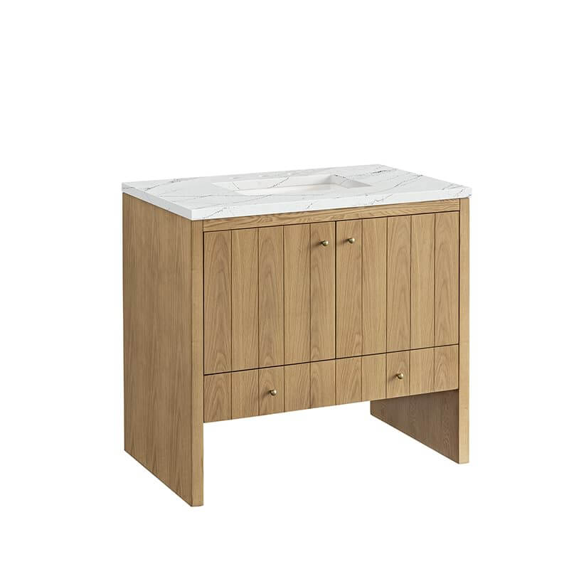 James Martin Hudson 36" Single Vanity in Light Natural Oak Corner View With Countertop