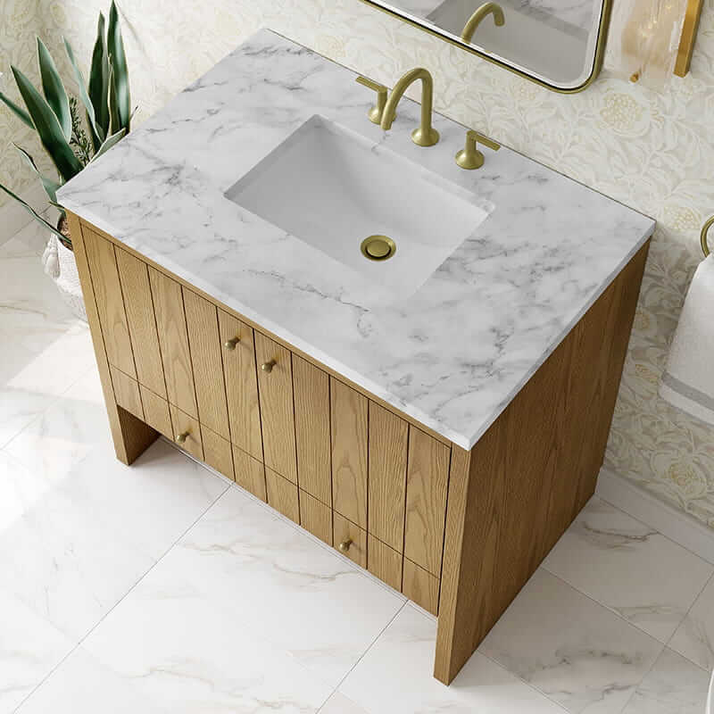 James Martin Hudson 36" Single Vanity in Light Natural Oak With Carrara Marble Top