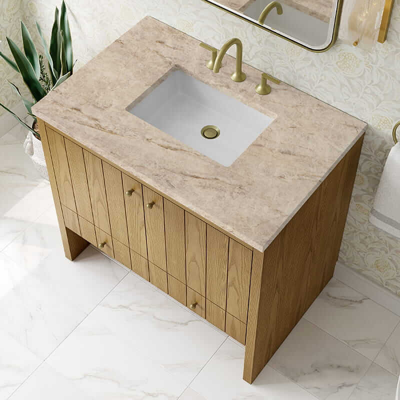 James Martin Hudson 36" Single Vanity in Light Natural Oak With Tajnar Eclos Top