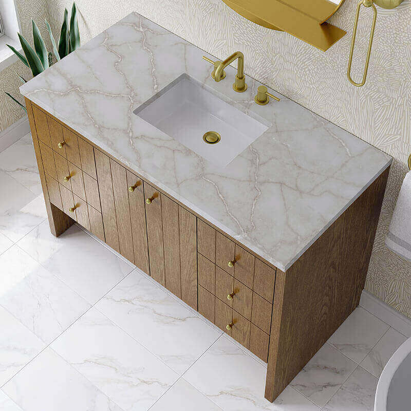 James Martin Hudson 48 inch Single Vanity Honey Oak in Victorian Silver Silestone Top