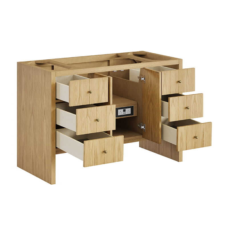James Martin Hudson 48 Inch Single Vanity in Light Natural Oak Corner View Open Drawers
