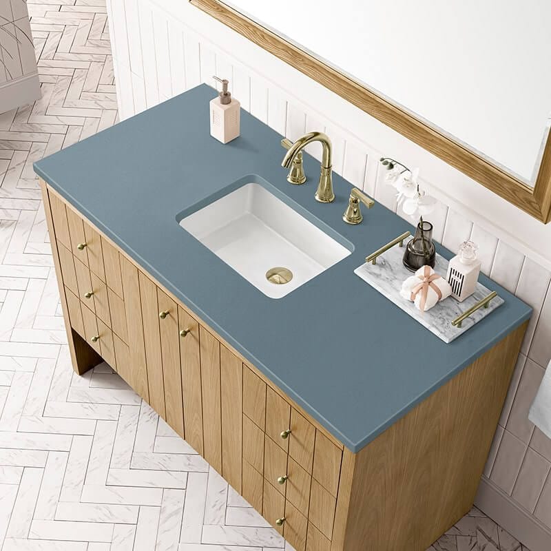 James Martin Hudson 48 Inch Single Vanity in Light Natural Oak With Cala Blue Top