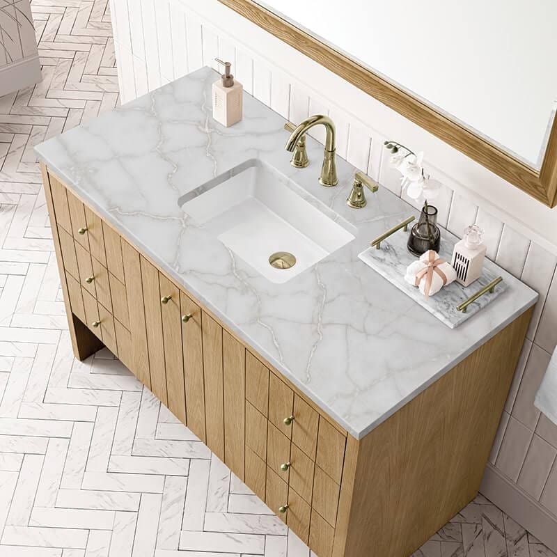 James Martin Hudson 48 Inch Single Vanity in Light Natural Oak With Victorian Silver Top