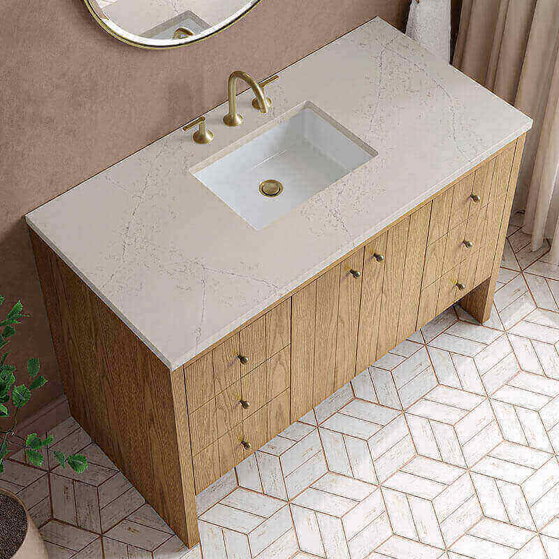 James Martin Hudson 48 inch Single Vanity Natural Oak in Siberian Silestone Top