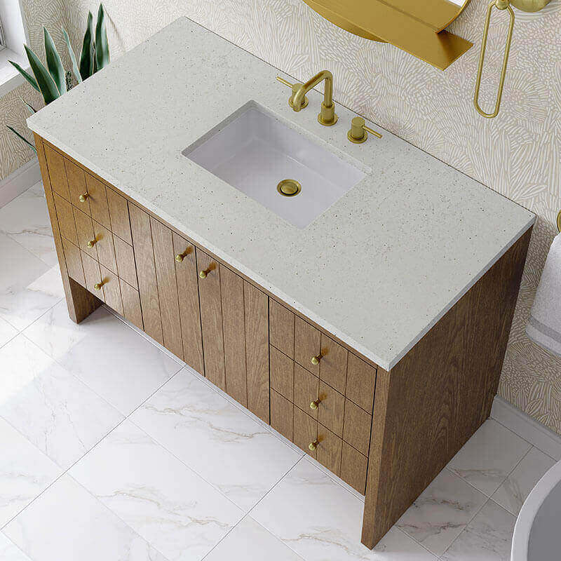 James Martin Hudson 48 Single Vanity Honey Oak in Lime Delight Silestone Top