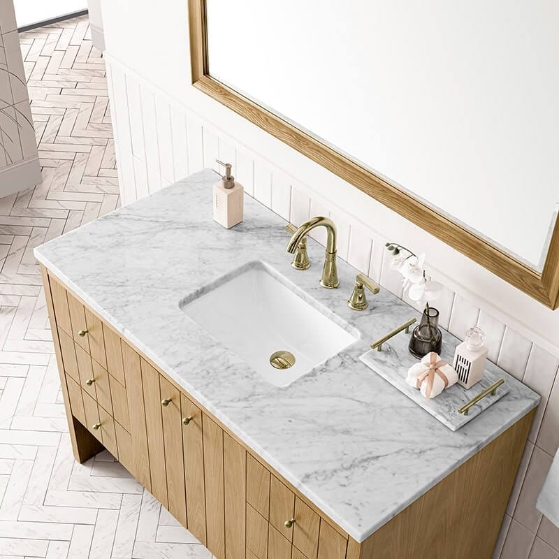 James Martin Hudson 48" Single Vanity in Light Natural Oak With Arctic Fall Top