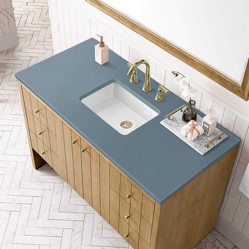 James Martin Hudson 48" Single Vanity in Light Natural Oak With Cala Blue Top
