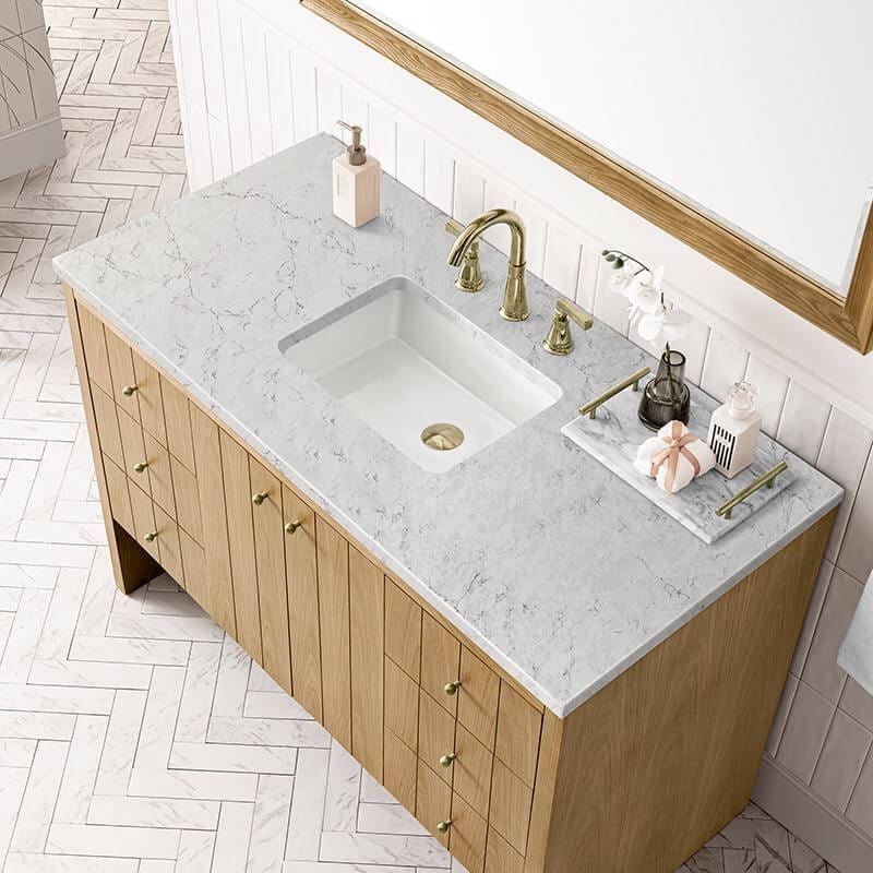 James Martin Hudson 48" Single Vanity in Light Natural Oak With Eternal Jasmine Pearl Top