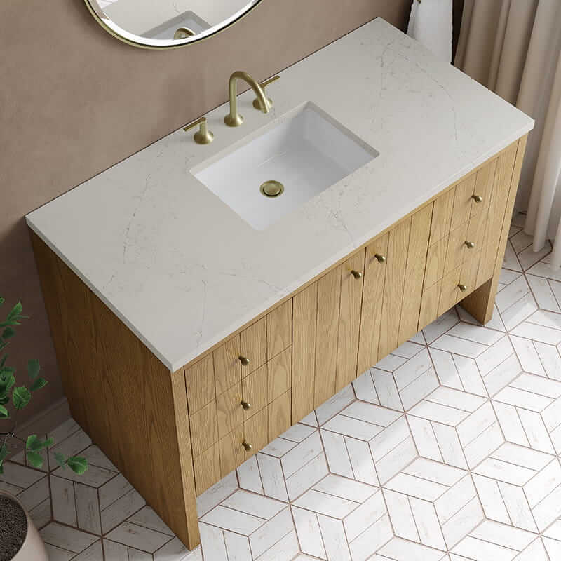 James Martin Hudson 48" Single Vanity in Light Natural Oak With Siberian Silestone Top