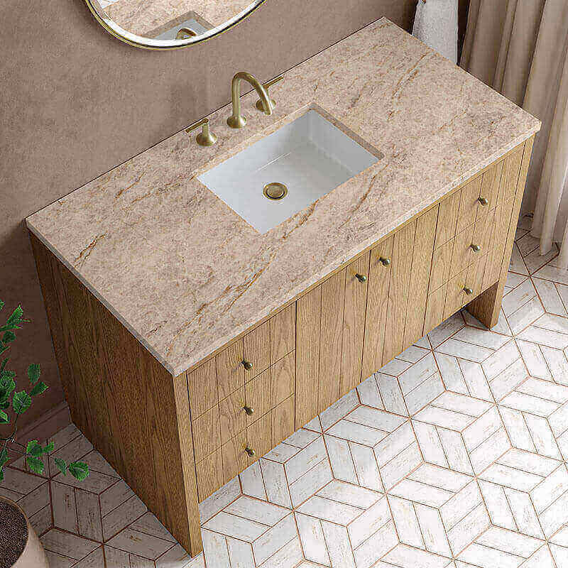 James Martin Hudson 48 Single Vanity Natural Oak in Tajnar Eclos Top