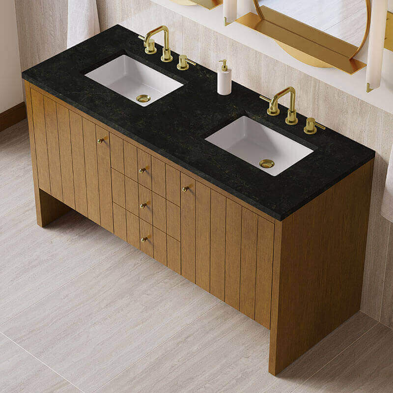 James Martin Hudson 60 Double Vanity Honey Oak in Phantome Eclos Top