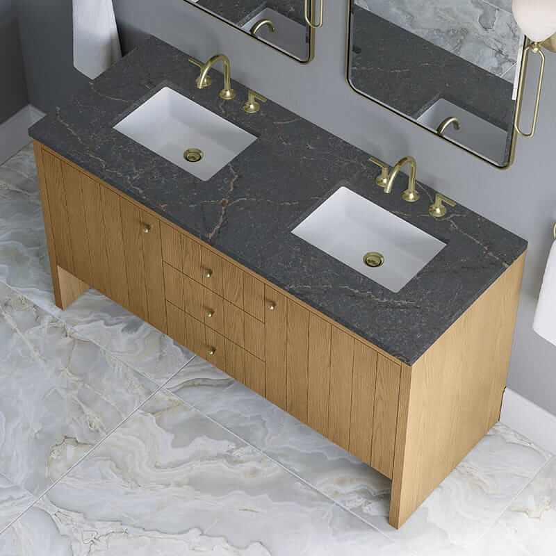 James Martin Hudson 60" Double Vanity in Light Natural Oak With Parisien Bleu Top