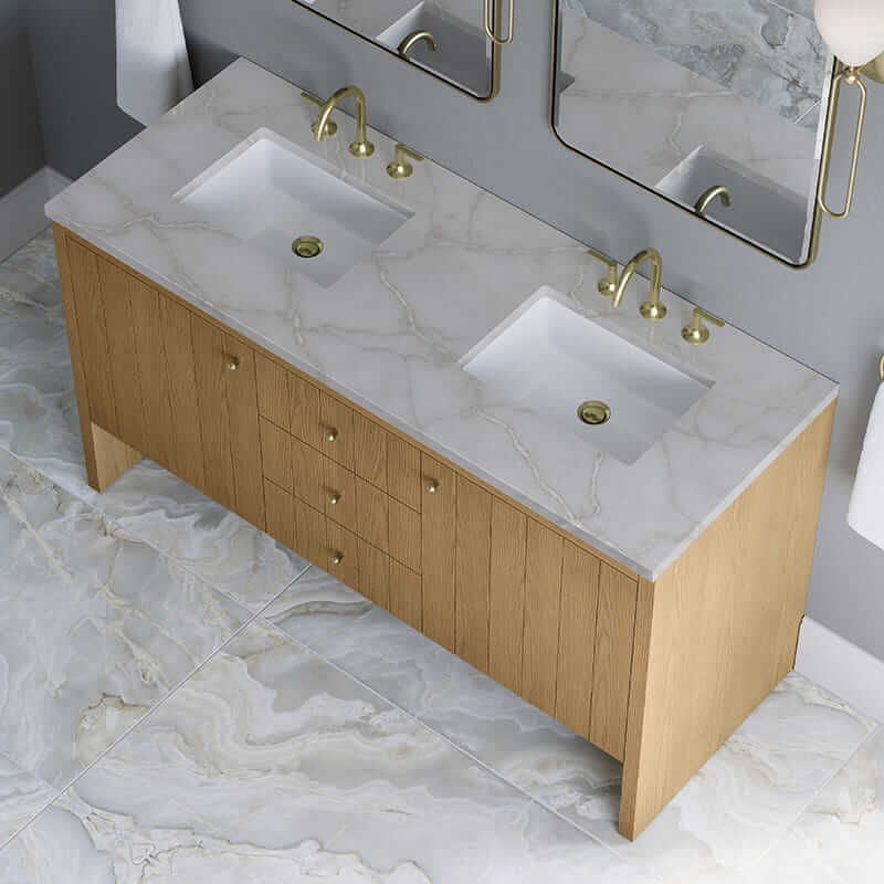 James Martin Hudson 60" Double Vanity in Light Natural Oak With Victorian Silver Top