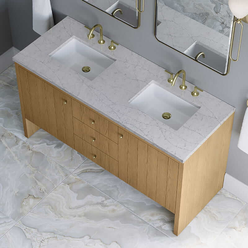 James Martin Hudson 60 Inch Double Vanity in Light Natural Oak With Eternal Jasmine Pearl Top