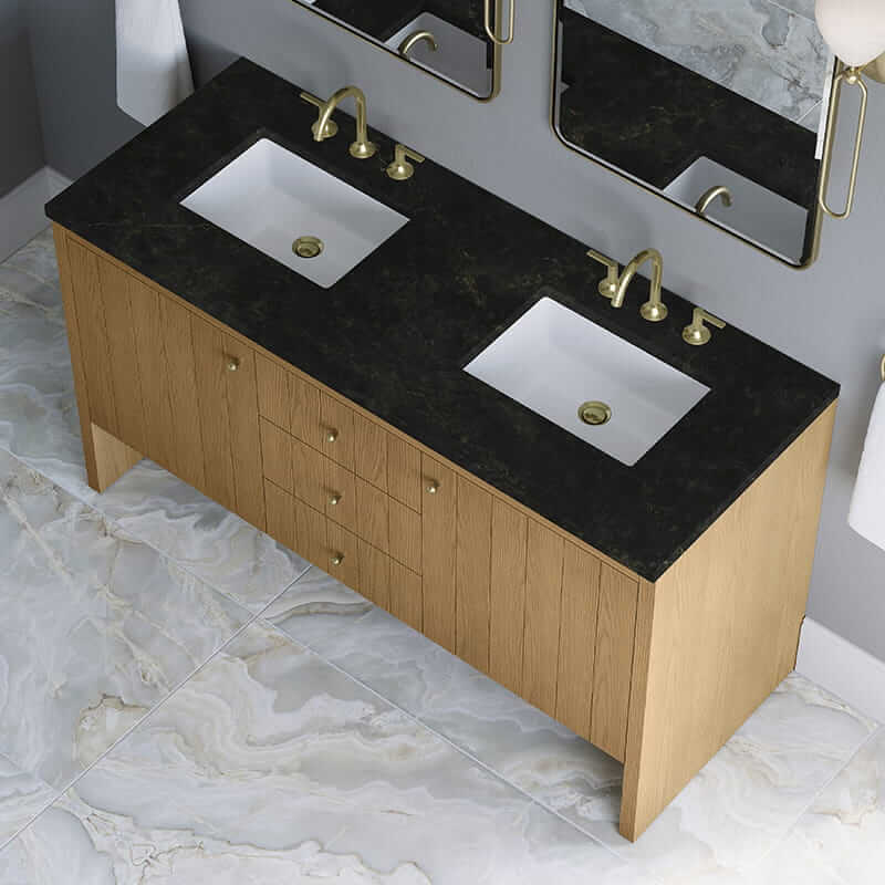 James Martin Hudson 60 Inch Double Vanity in Light Natural Oak With Phantome Eclos Top