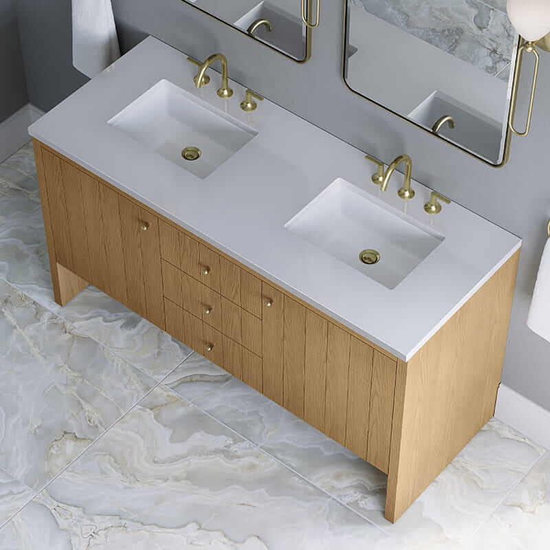 James Martin Hudson 60 Inch Double Vanity in Light Natural Oak With White Zeus Top