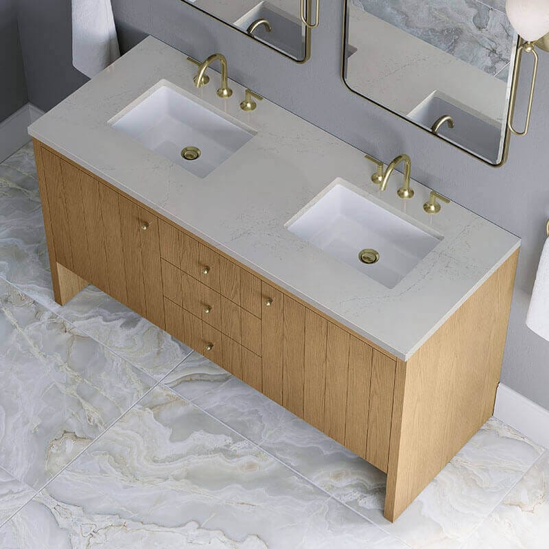 James Martin Hudson 60 inch Double Vanity Natural Oak in Siberian Silestone Top