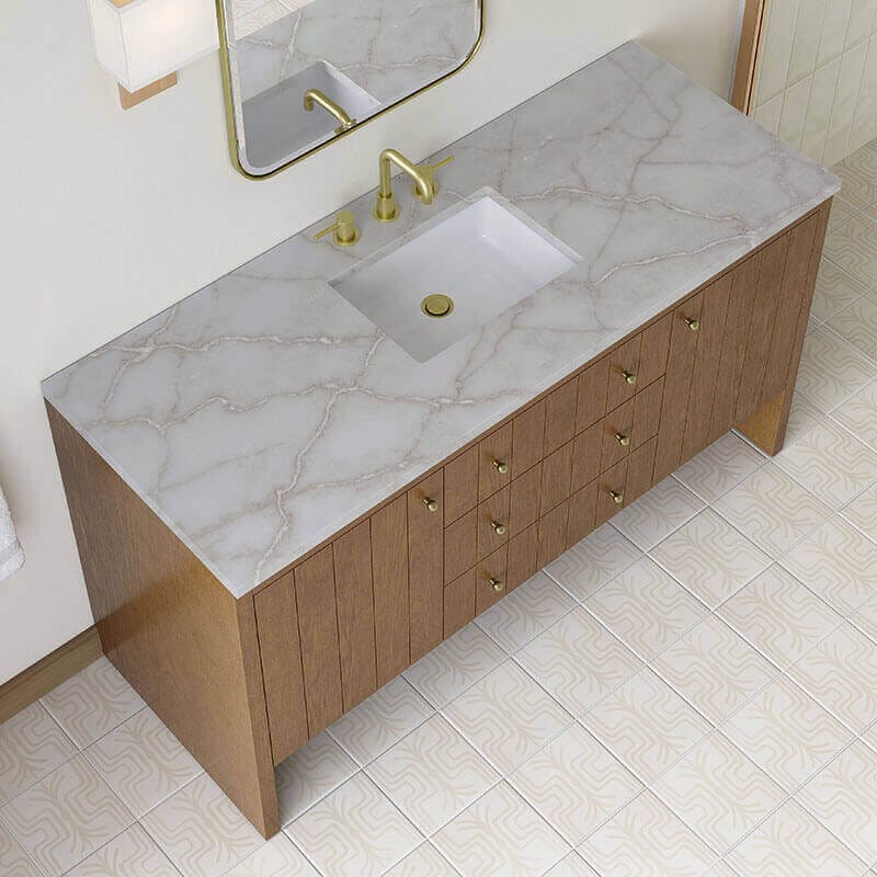 James Martin Hudson 60 inch Single Vanity Honey Oak in Victorian Silver Silestone Top