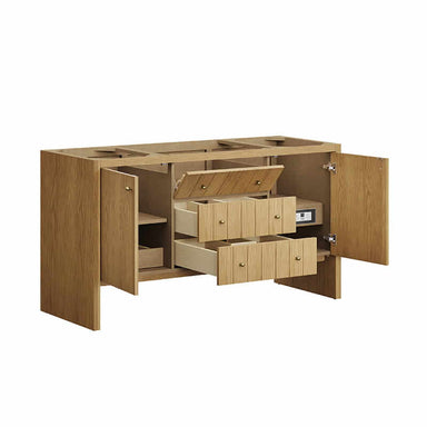 James Martin Hudson 60 Inch Single Vanity in Light Natural Oak Corner View Open Drawers