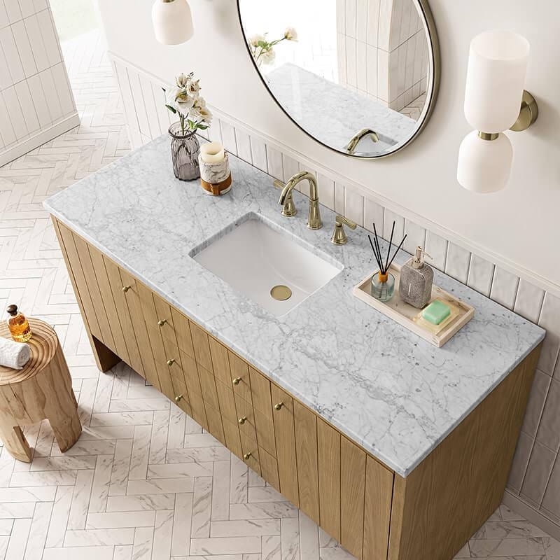 James Martin Hudson 60 Inch Single Vanity in Light Natural Oak With Carrara Marble Top