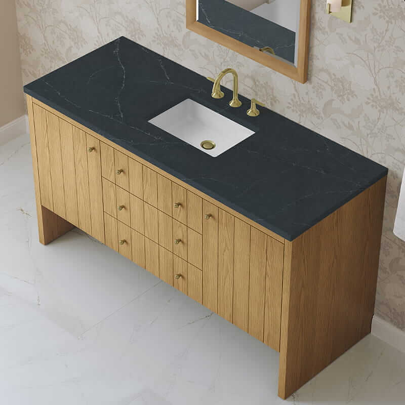 James Martin Hudson 60 Inch Single Vanity in Light Natural Oak With Charcoal Soapstone Top