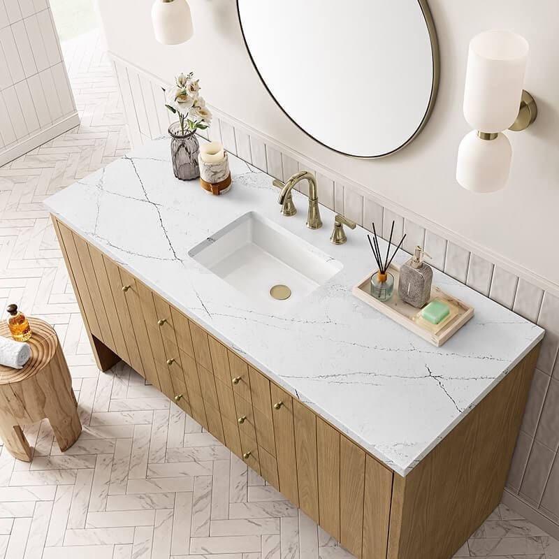 James Martin Hudson 60 Inch Single Vanity in Light Natural Oak With Ethereal Noctis Top