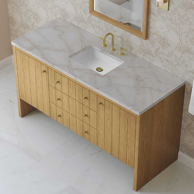James Martin Hudson 60 Inch Single Vanity in Light Natural Oak With Victorian Silver Top