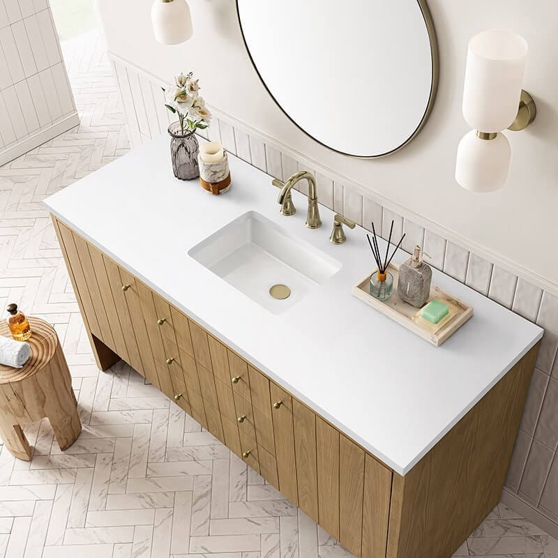 James Martin Hudson 60 Inch Single Vanity in Light Natural Oak With White Zeus Top