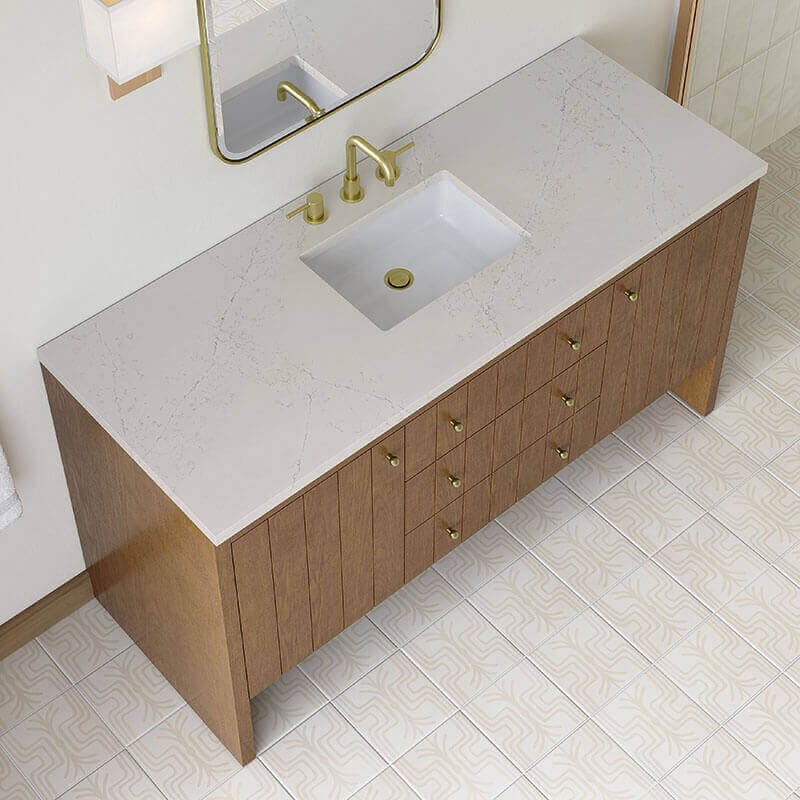James Martin Hudson 60 Single Vanity Honey Oak in Siberian Silestone Top