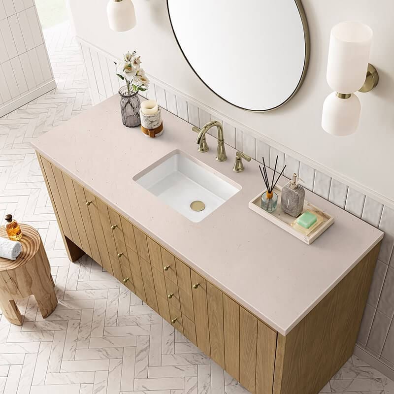 James Martin Hudson 60 Single Vanity in Light Natural Oak With Eternal Marfil Top