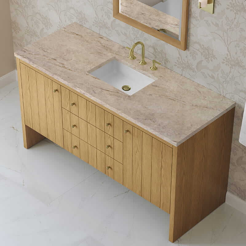 James Martin Hudson 60" Single Vanity in Light Natural Oak With Tajnar Eclos Top