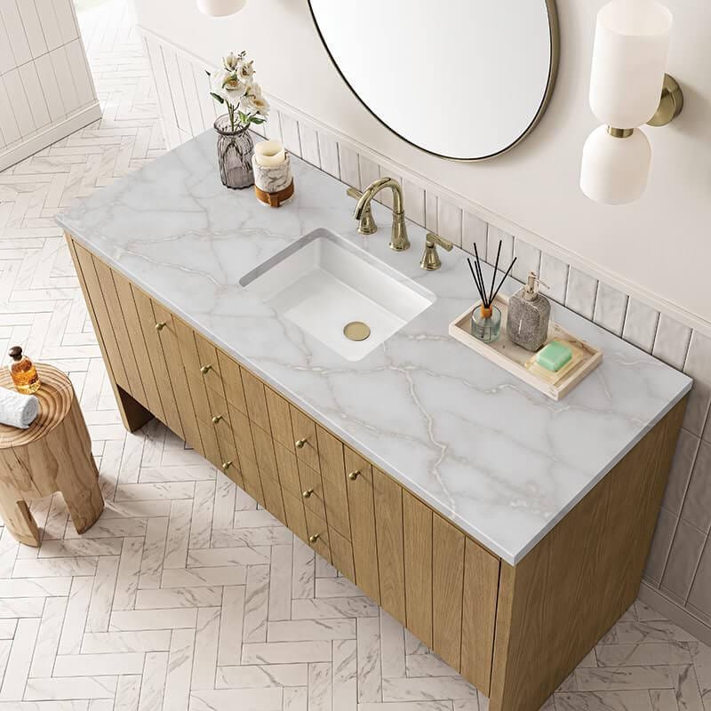 James Martin Hudson 60" Single Vanity in Light Natural Oak With Victorian Silver Top