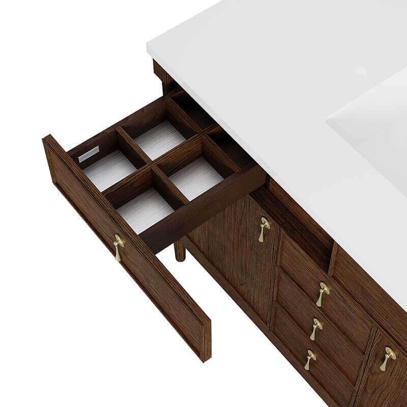 James Martin Kinnsden 48 Inch Single Vanity Sable Oak Cabinet Only Adjustable Drawer Dividers