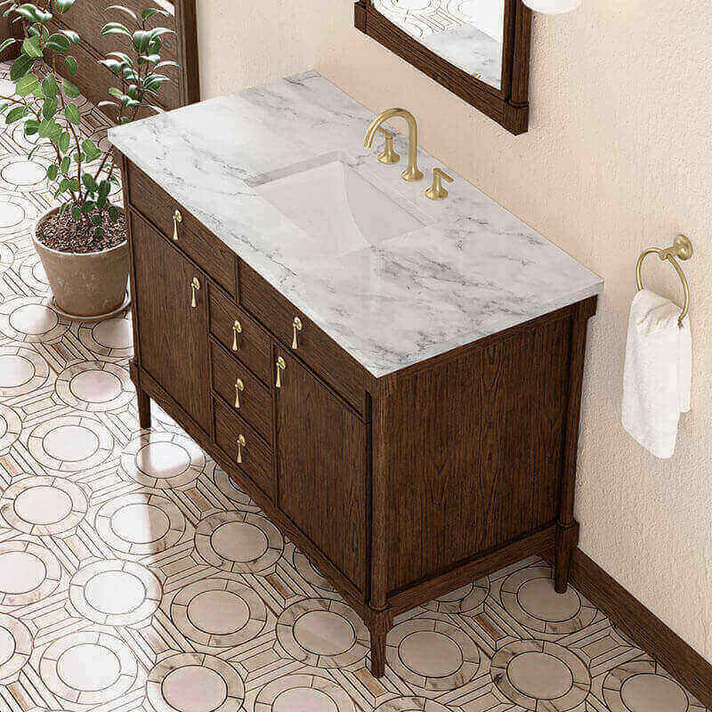 James Martin Kinnsden 48 Inch Single Vanity Sable Oak in Carrara Marble Top