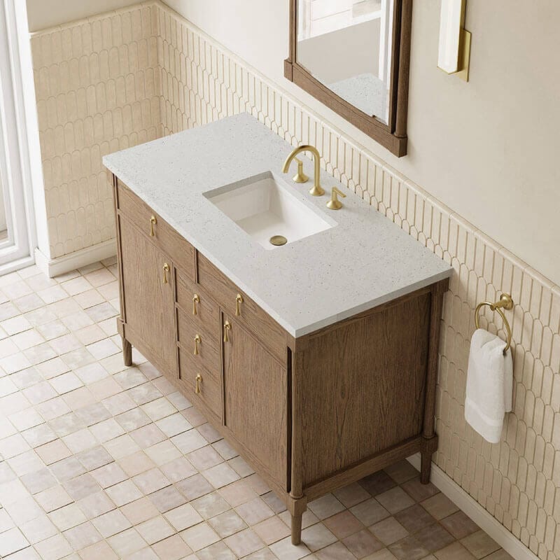 James Martin Kinnsden 48 Inch Single Vanity Weathered Oak in Lime Delight Silestone Top