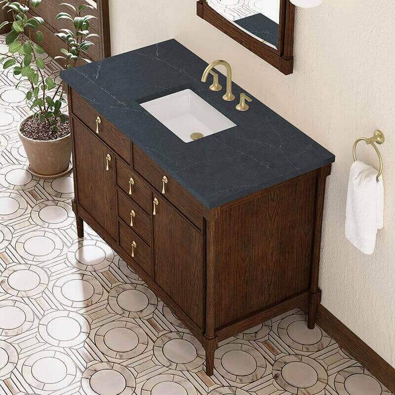James Martin Kinnsden 48 Single Vanity Sable Oak in Charcoal Soapstone Silestone Top