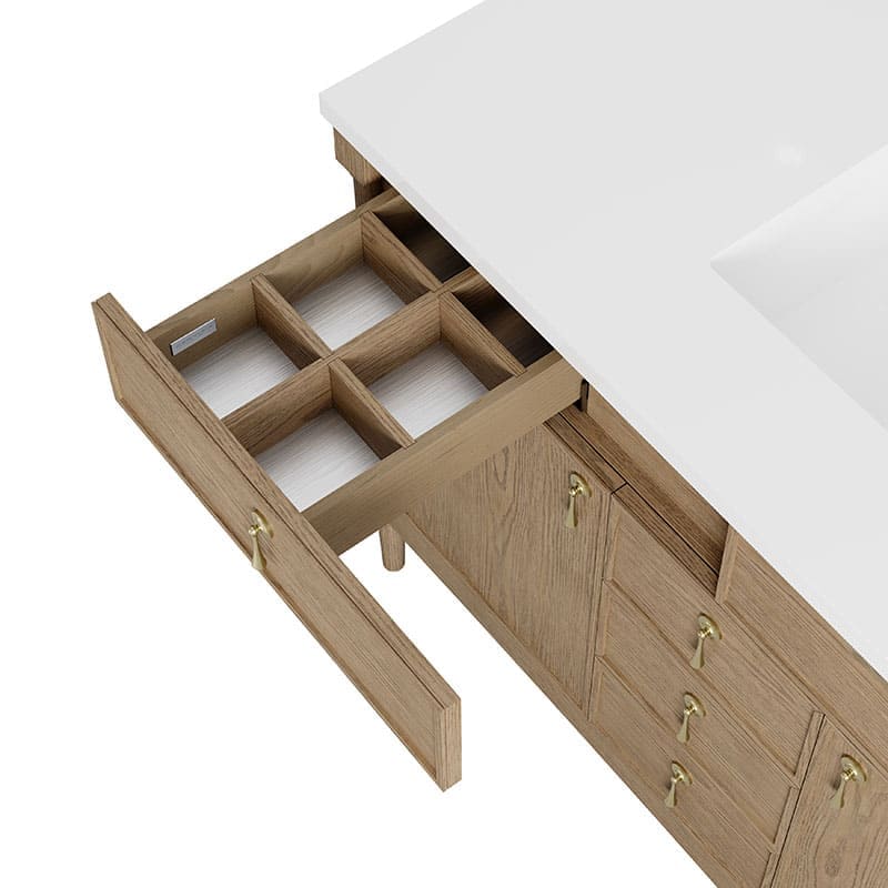 James Martin Kinnsden 48 Single Vanity Weathered Oak Cabinet Only Full-Extension Drawers