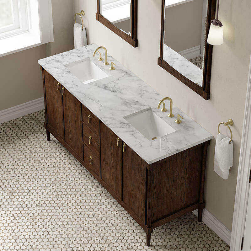 James Martin Kinnsden 72 Inch Single Vanity Sable Oak in Carrara White Marble Top