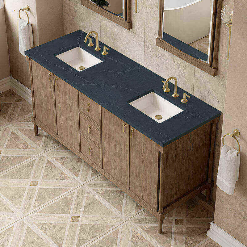 James Martin Kinnsden 72 Inch Single Vanity Weathered Oak in Charcoal Soapstone Silestone Top