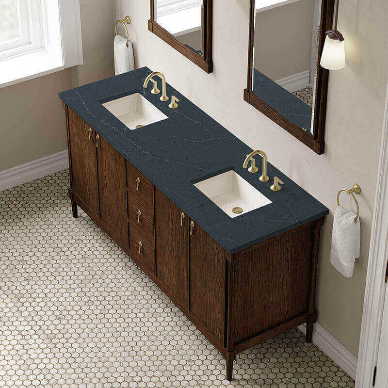 James Martin Kinnsden 72" Single Vanity Sable Oak in Charcoal Soapstone Silestone Top